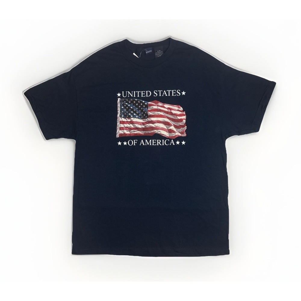 Vintage Basic Editions USA Graphic Print Flag T-shirt Navy Blue Mens Size XL
